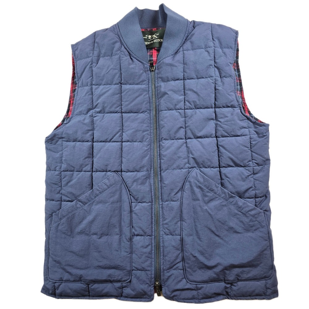 Rodd & Gunn Vest Mens Large Navy Blue Quilted Cotton Blend Plaid Lined Full Zip